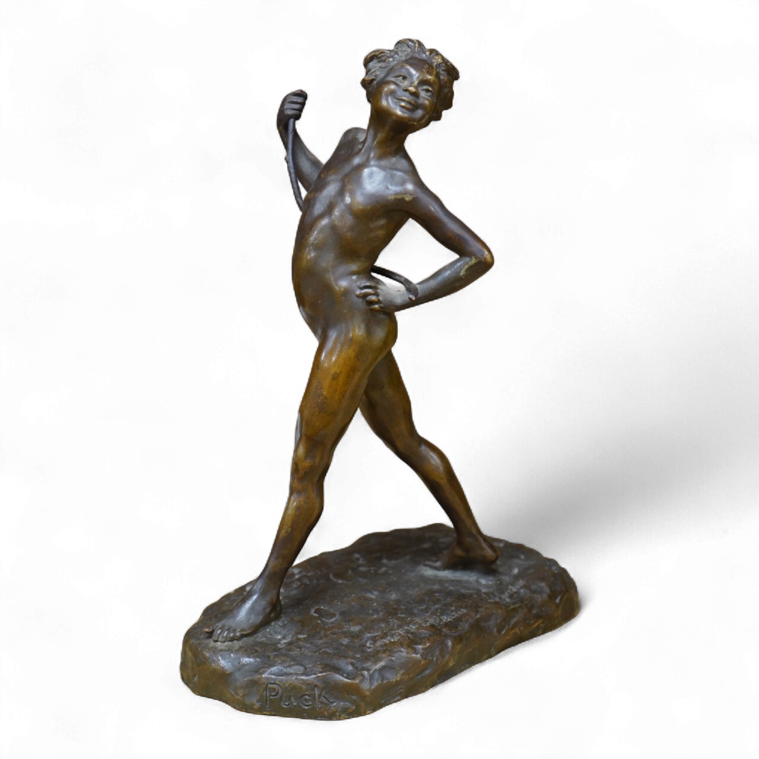 Gabrielle Jean Bedell Brichard (French, 19th/20th century), a bronze nude figure ‘Puck’, Susses Freres, foundry mark, 24cm
